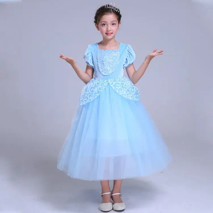 Light Blue Cinderella Dress for Girls with Tulle Skirt - Image 3