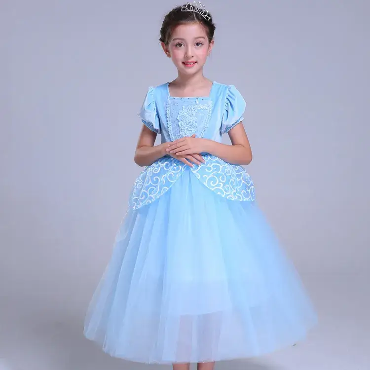 Light Blue Cinderella Dress for Girls with Tulle Skirt - Image 4