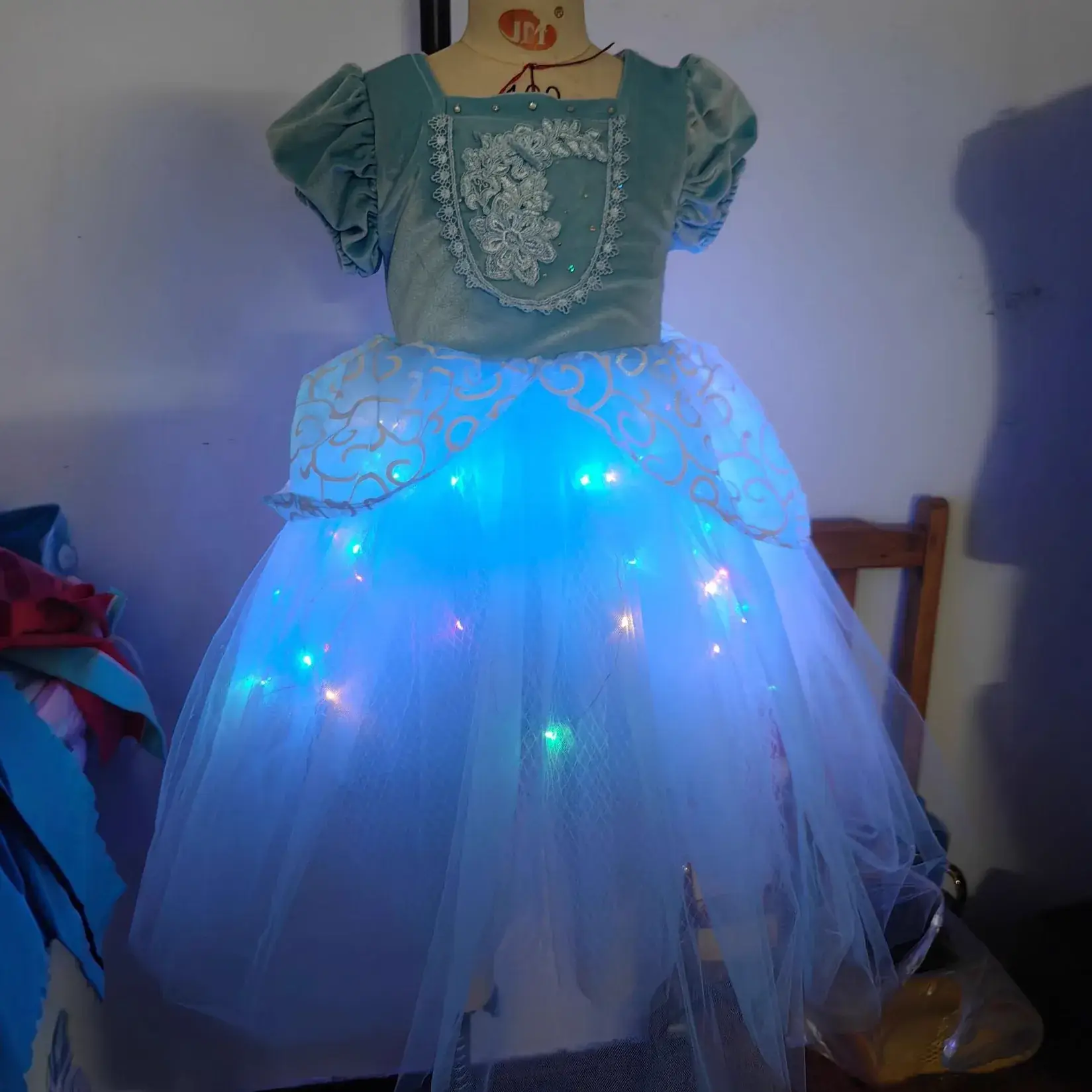 Light Blue Cinderella Dress for Girls with Tulle Skirt - Image 5