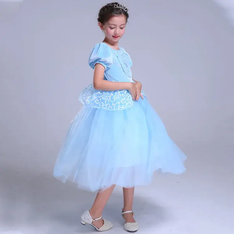 Light Blue Cinderella Dress for Girls with Tulle Skirt - Image 6