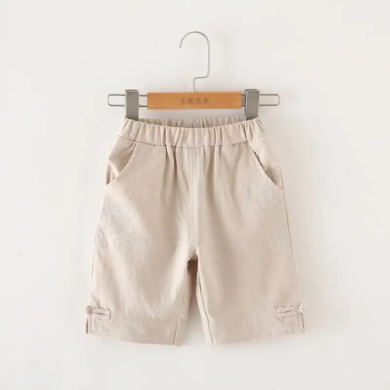 Children's Cotton Linen Shorts Beige Summer Pants - Image 3