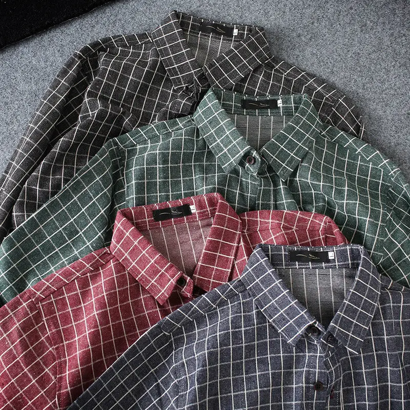 Men's Green Plaid Slim Fit Long Sleeve Shirt