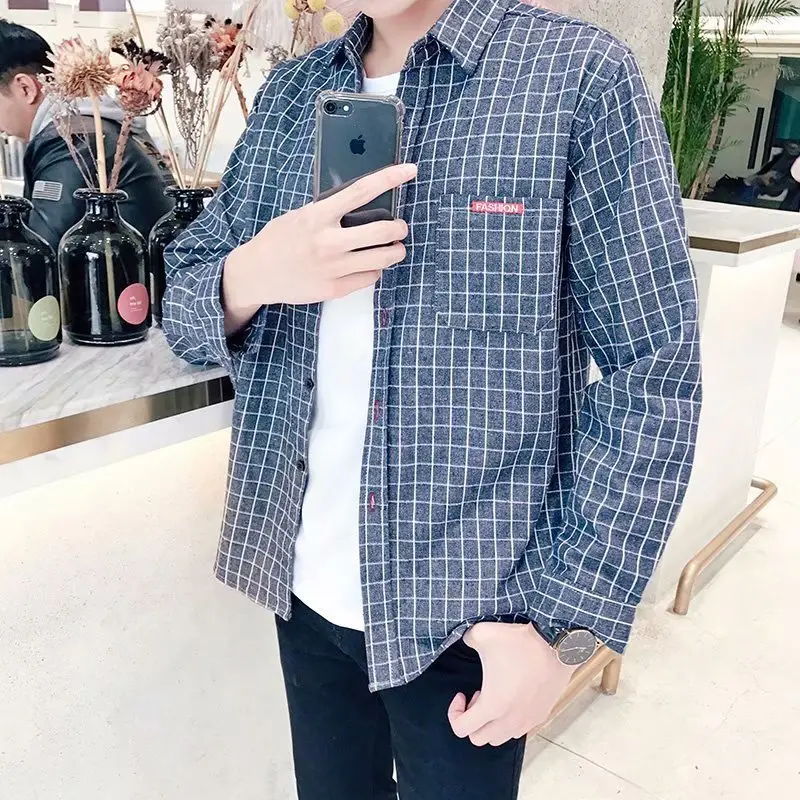 Men's Green Plaid Slim Fit Long Sleeve Shirt