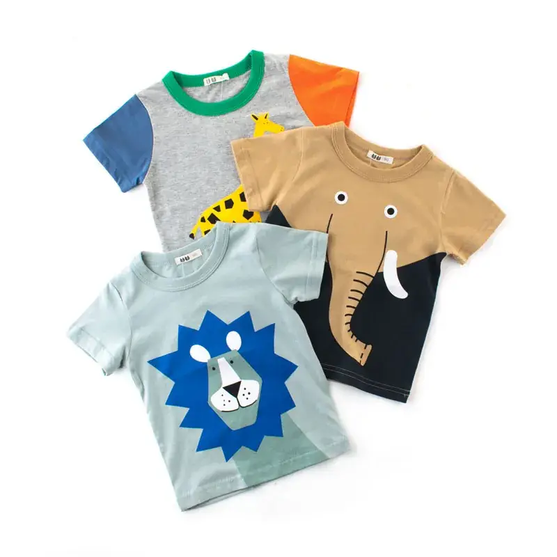 Kids Elephant Print Cotton T-Shirt Light Blue