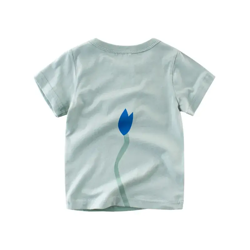 Kids Elephant Print Cotton T-Shirt Light Blue