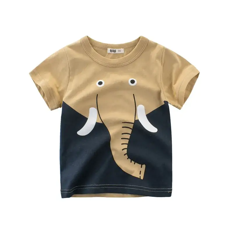 Kids Elephant Print Cotton T-Shirt Light Blue