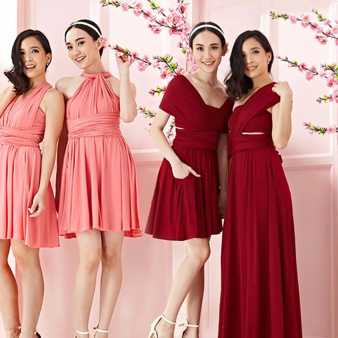 Multi-wear Strap Dress for Women Pink Peach Long Sleeve - Image 14