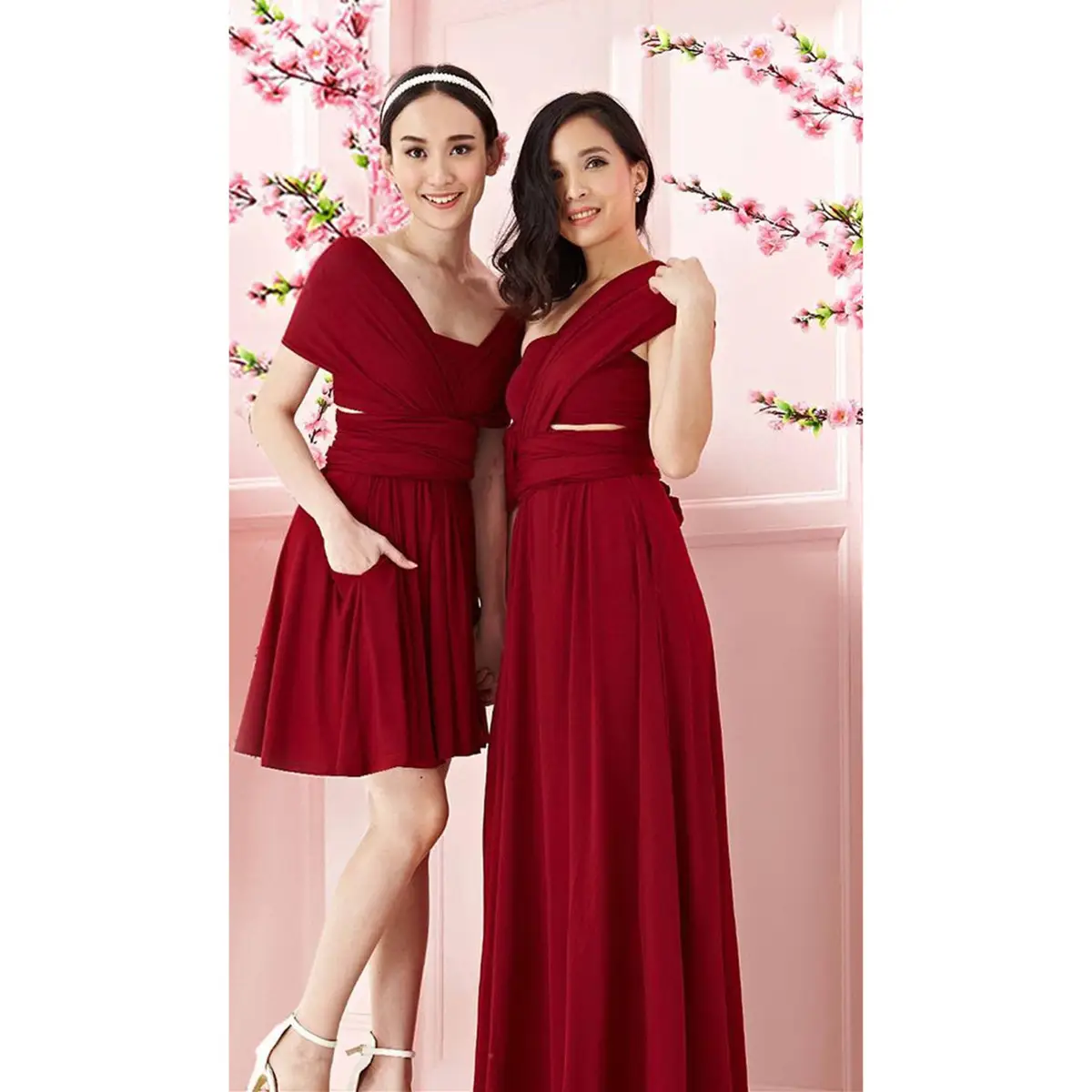 Multi-wear Strap Dress for Women Pink Peach Long Sleeve - Image 8