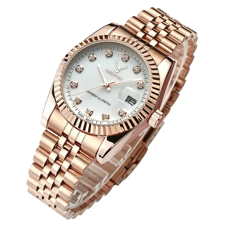 Deerfun Men's Women's Quartz Watch Stainless Steel Rose Gold Band - Image 2