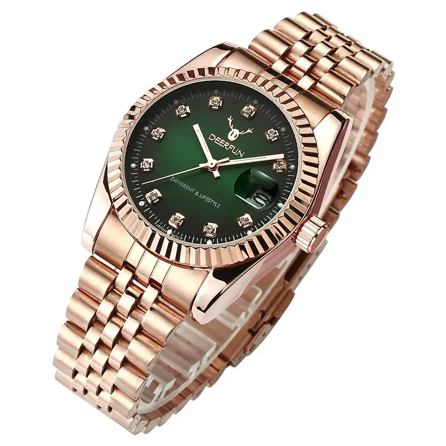 Deerfun Men's Women's Quartz Watch Stainless Steel Rose Gold Band - Image 5