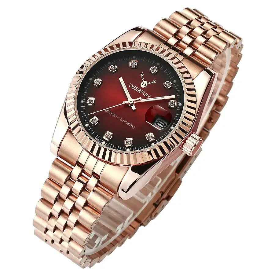 Deerfun Men's Women's Quartz Watch Stainless Steel Rose Gold Band - Image 6