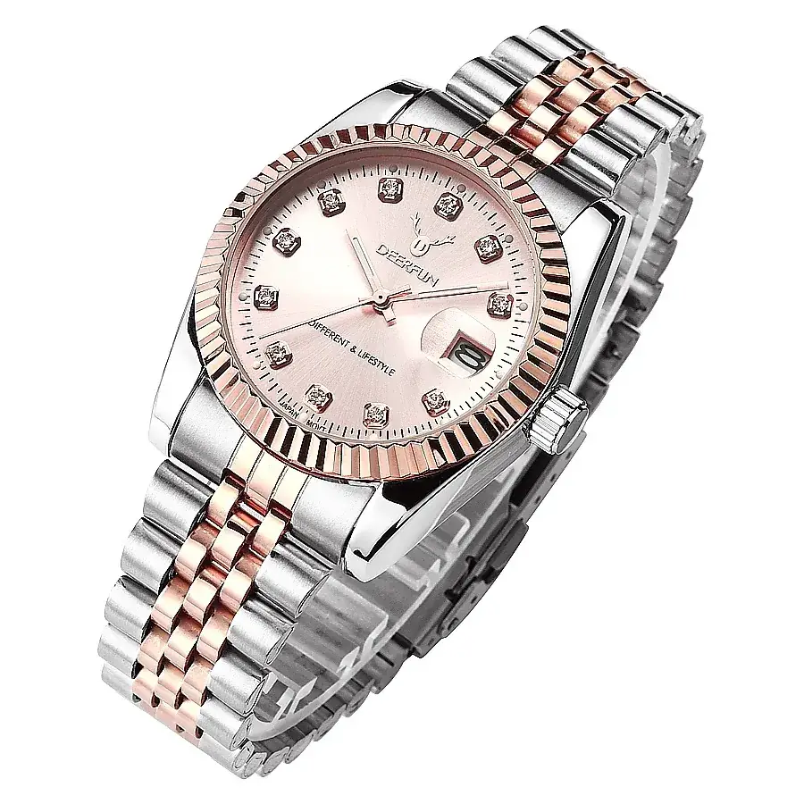 Deerfun Men's Women's Quartz Watch Stainless Steel Rose Gold Band - Image 7