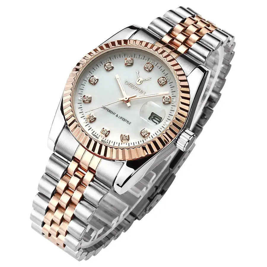 Deerfun Men's Women's Quartz Watch Stainless Steel Rose Gold Band - Image 8
