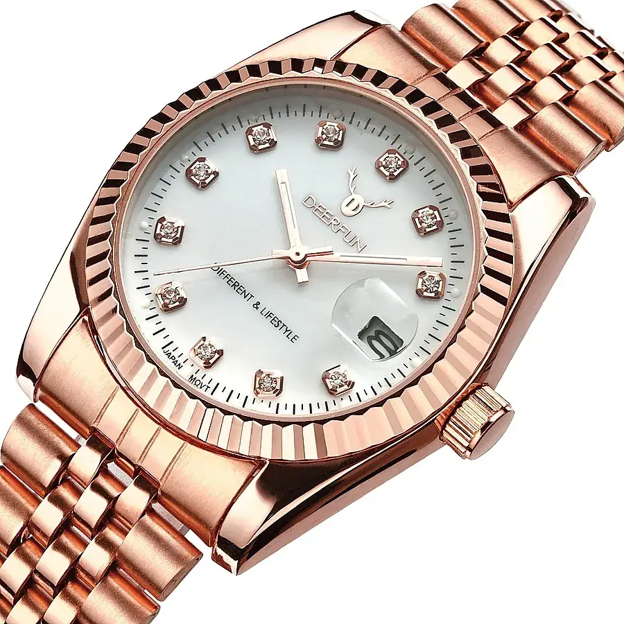 IP Rose Gold Quartz Watch with Steel Band - Image 15