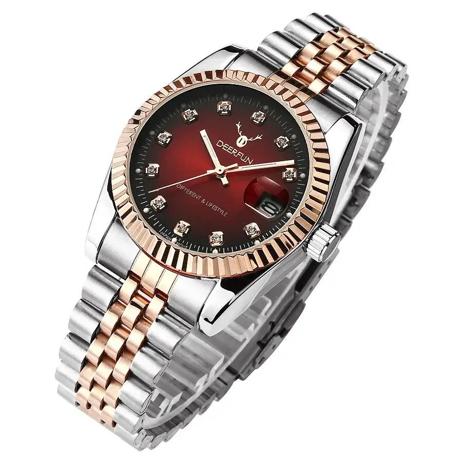 IP Rose Gold Quartz Watch with Steel Band - Image 12