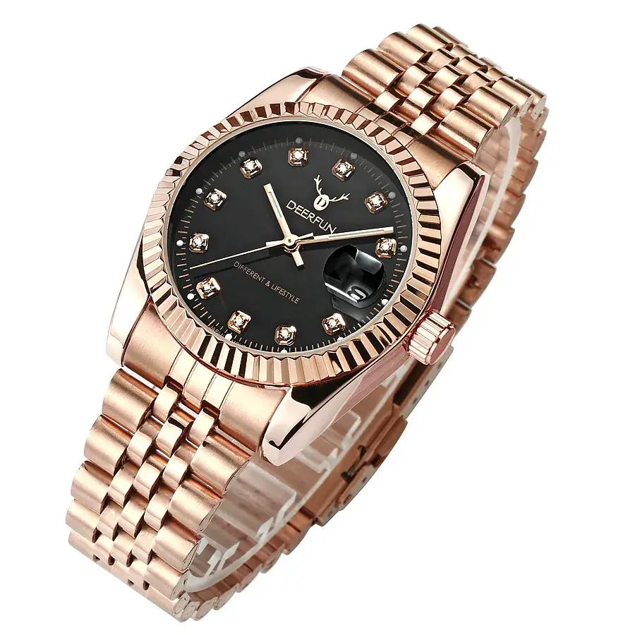IP Rose Gold Quartz Watch with Steel Band - Image 3