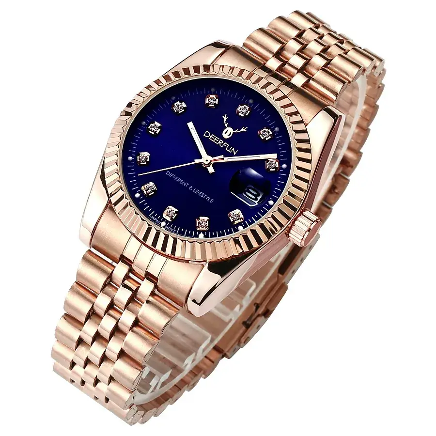 IP Rose Gold Quartz Watch with Steel Band - Image 4