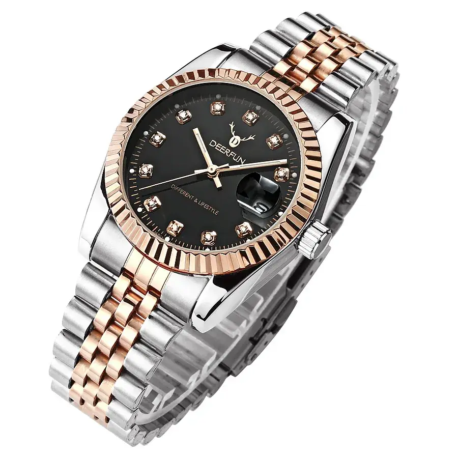 IP Rose Gold Quartz Watch with Steel Band - Image 9