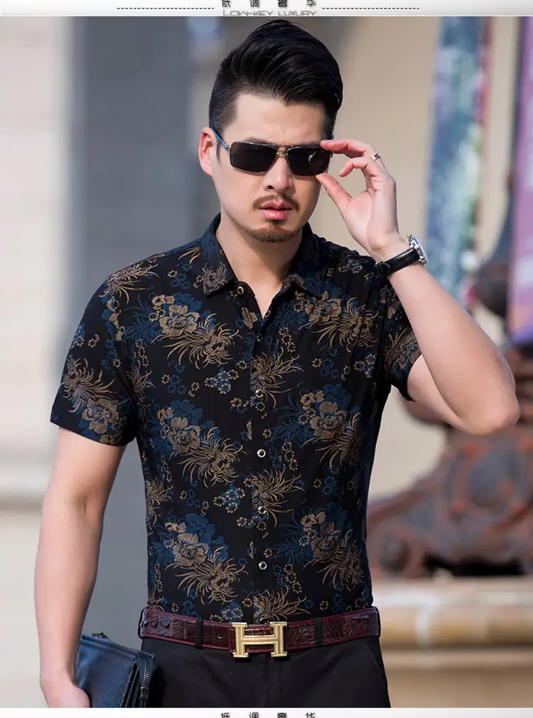 Men's 2018 Floral Short Sleeve Shirt Black — feature 7