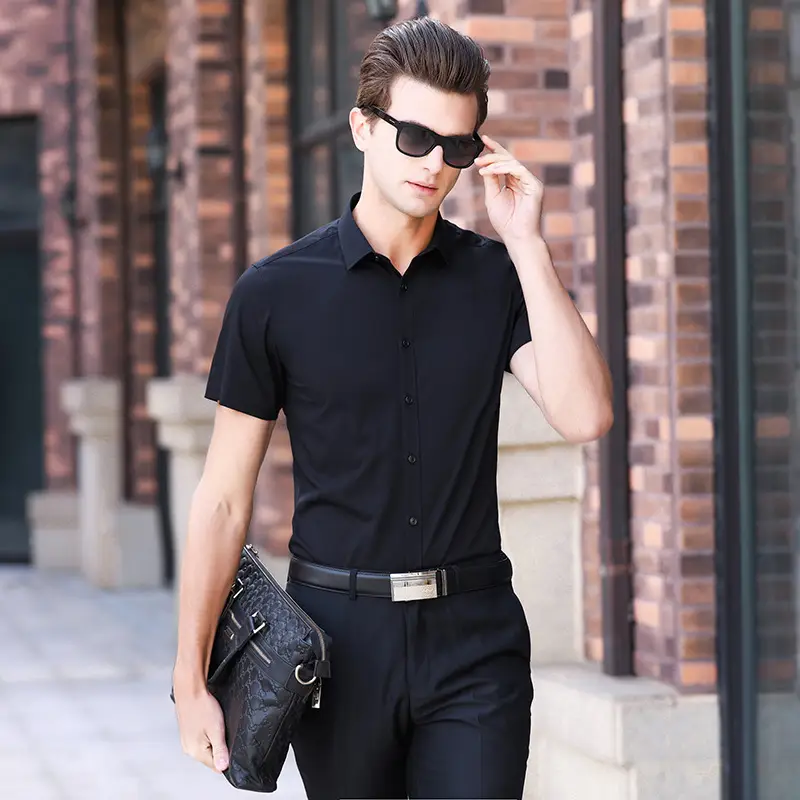 Men's Black Short Sleeve Button Shirt 2025 Spring Summer - Image 5