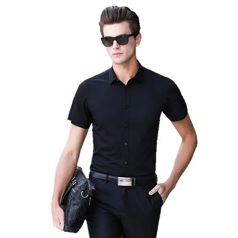 Men's Black Short Sleeve Button Shirt 2025 Spring Summer - Image 8