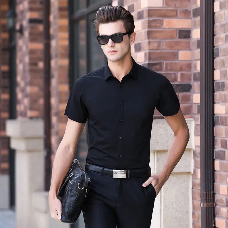 Men's Black Short Sleeve Button Shirt 2025 Spring Summer - Image 2