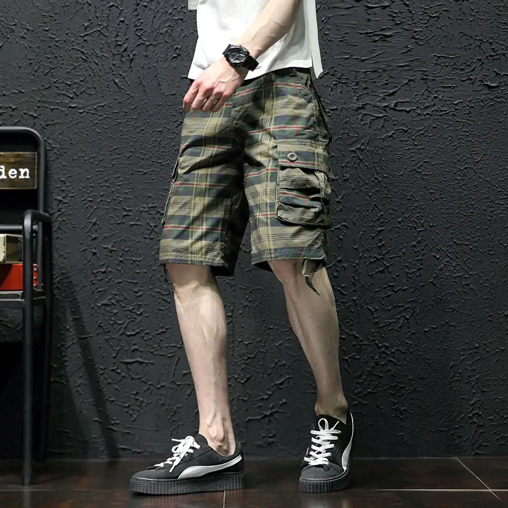 Men Plaid Multi-Pocket Shorts Casual Summer Pants - Image 2