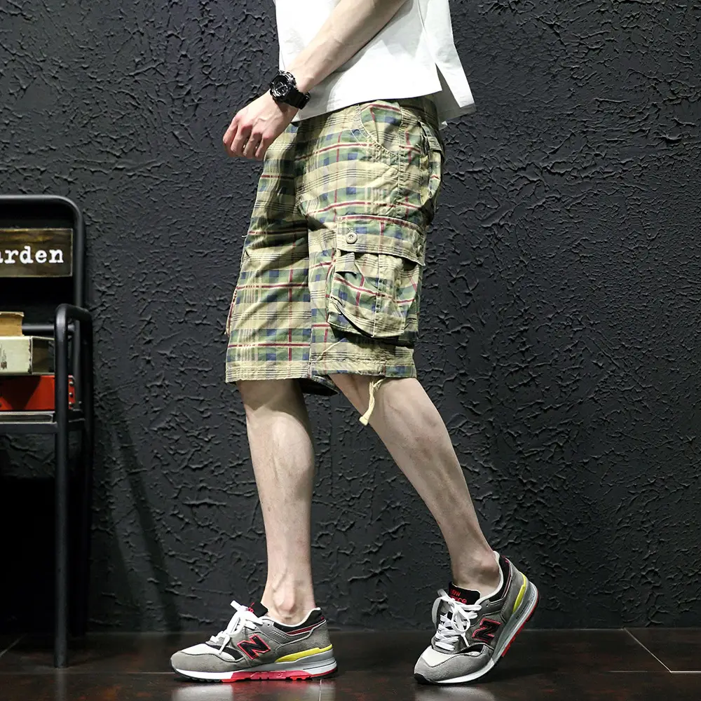 Men Plaid Multi-Pocket Shorts Casual Summer Pants - Image 3