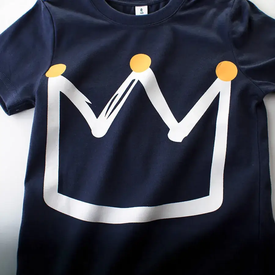 2024 Boys Crown Print T-Shirt Navy Blue Short Sleeve