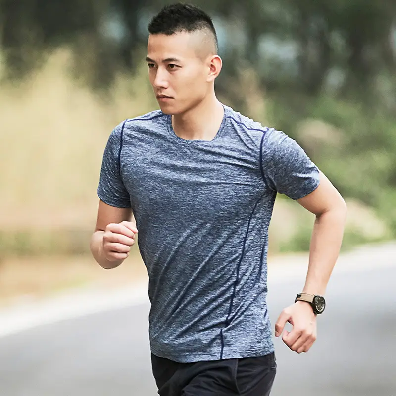 Men Grey Marbled Fitness T-Shirt Round Neck Short Sleeve 2020 - Image 6