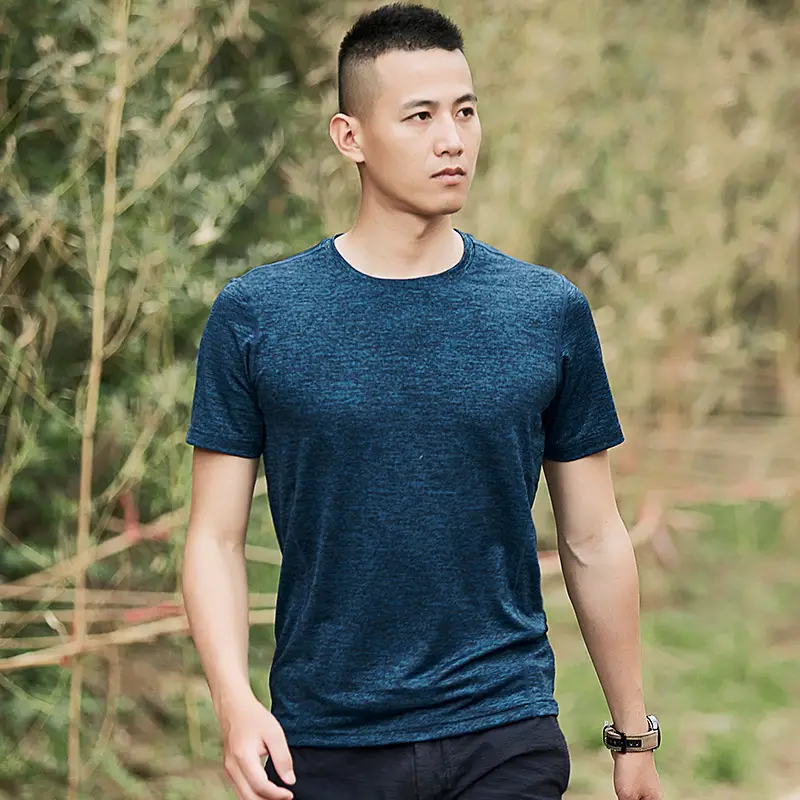 Men Grey Marbled Fitness T-Shirt Round Neck Short Sleeve 2020 - Image 7