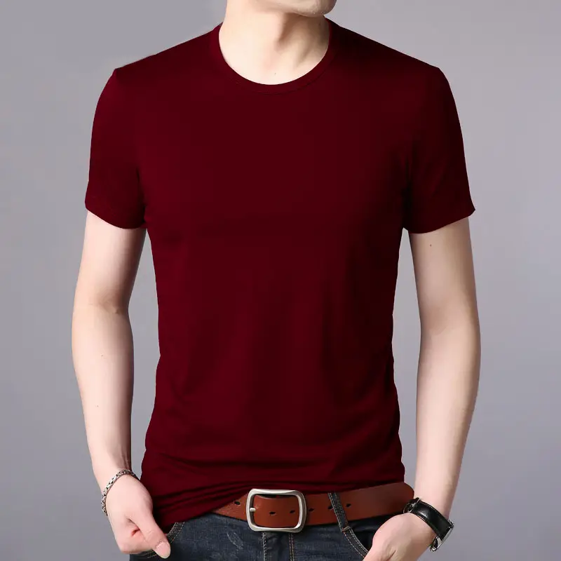 Maroon Slim Fit T-Shirt Round Neck Cotton - Image 4