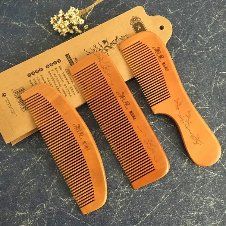 Peach Wood Hair Comb with Anti-Hair Loss Features