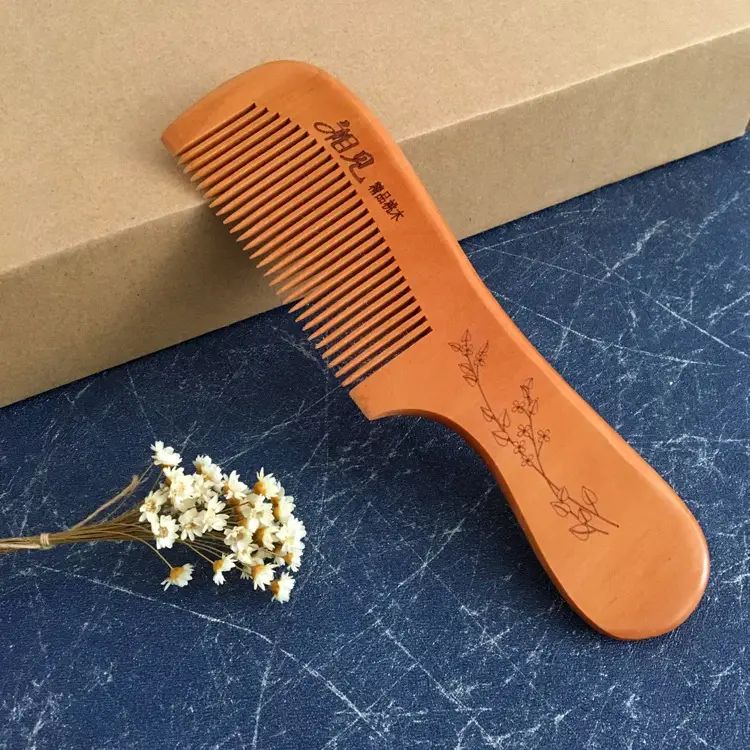 Peach Wood Hair Comb with Anti-Hair Loss Features