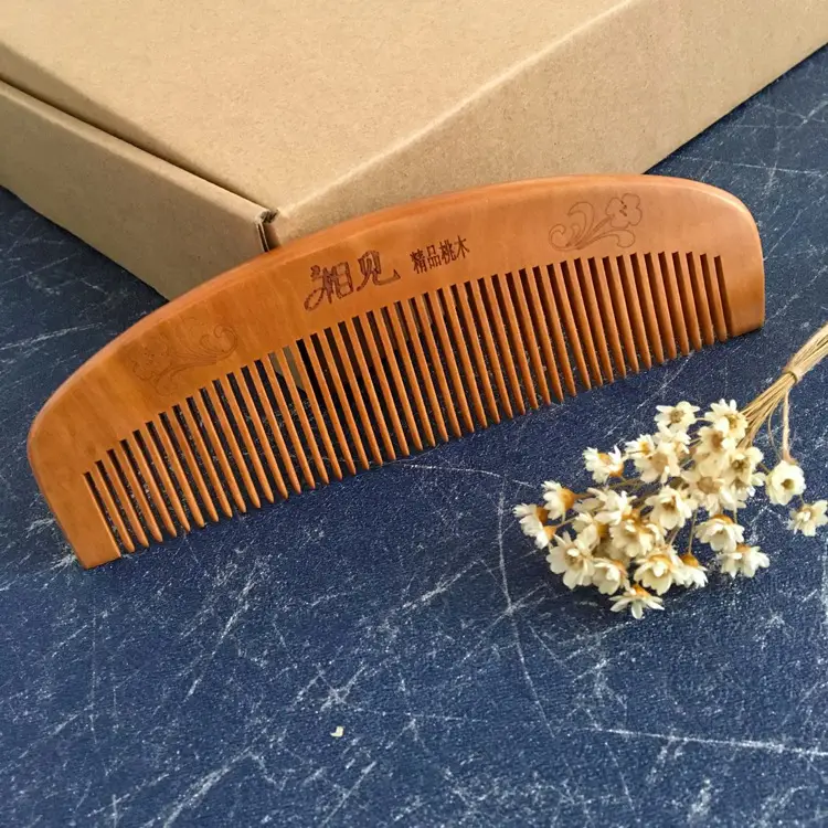 Peach Wood Hair Comb with Anti-Hair Loss Features