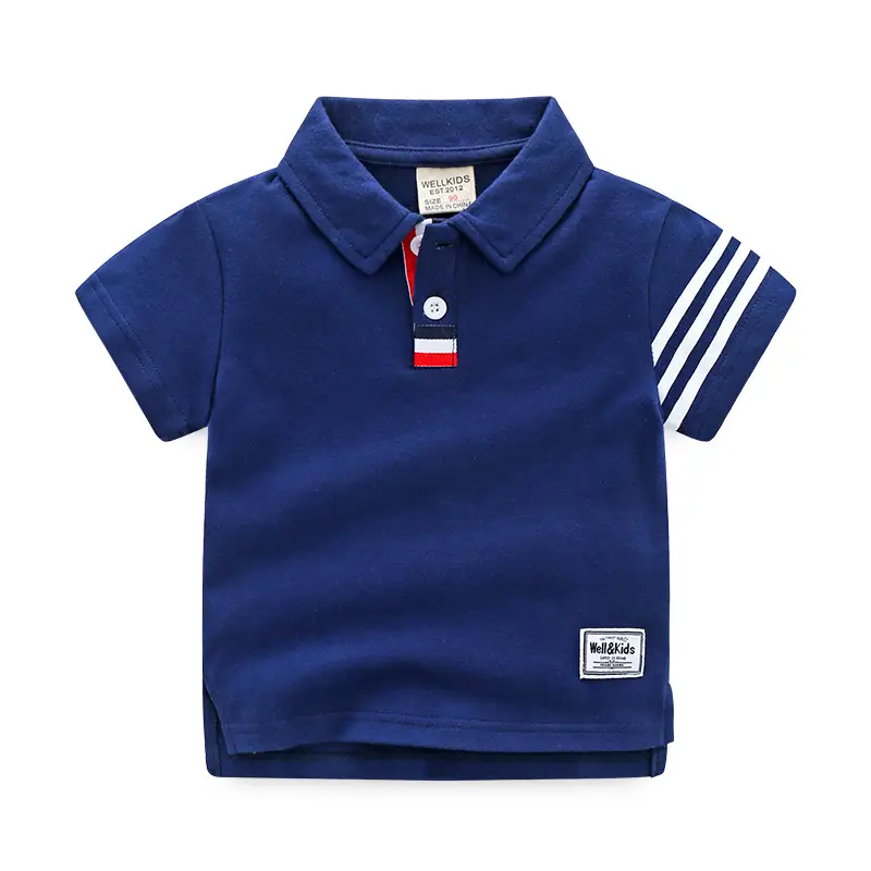 Blue Grey Kids Polo T-Shirt Short Sleeve Korean Style - Image 2