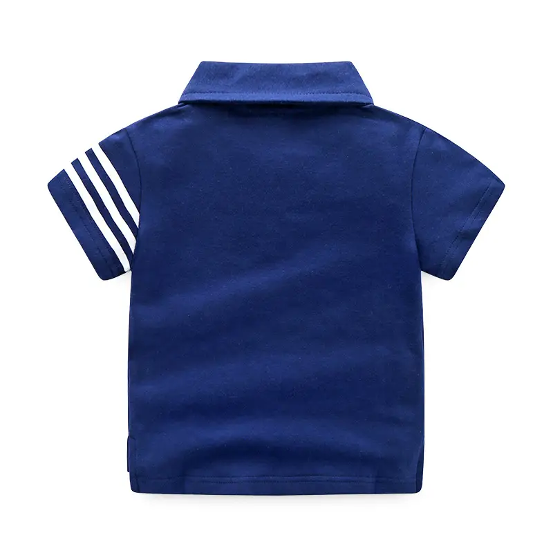 Blue Grey Kids Polo T-Shirt Short Sleeve Korean Style - Image 4
