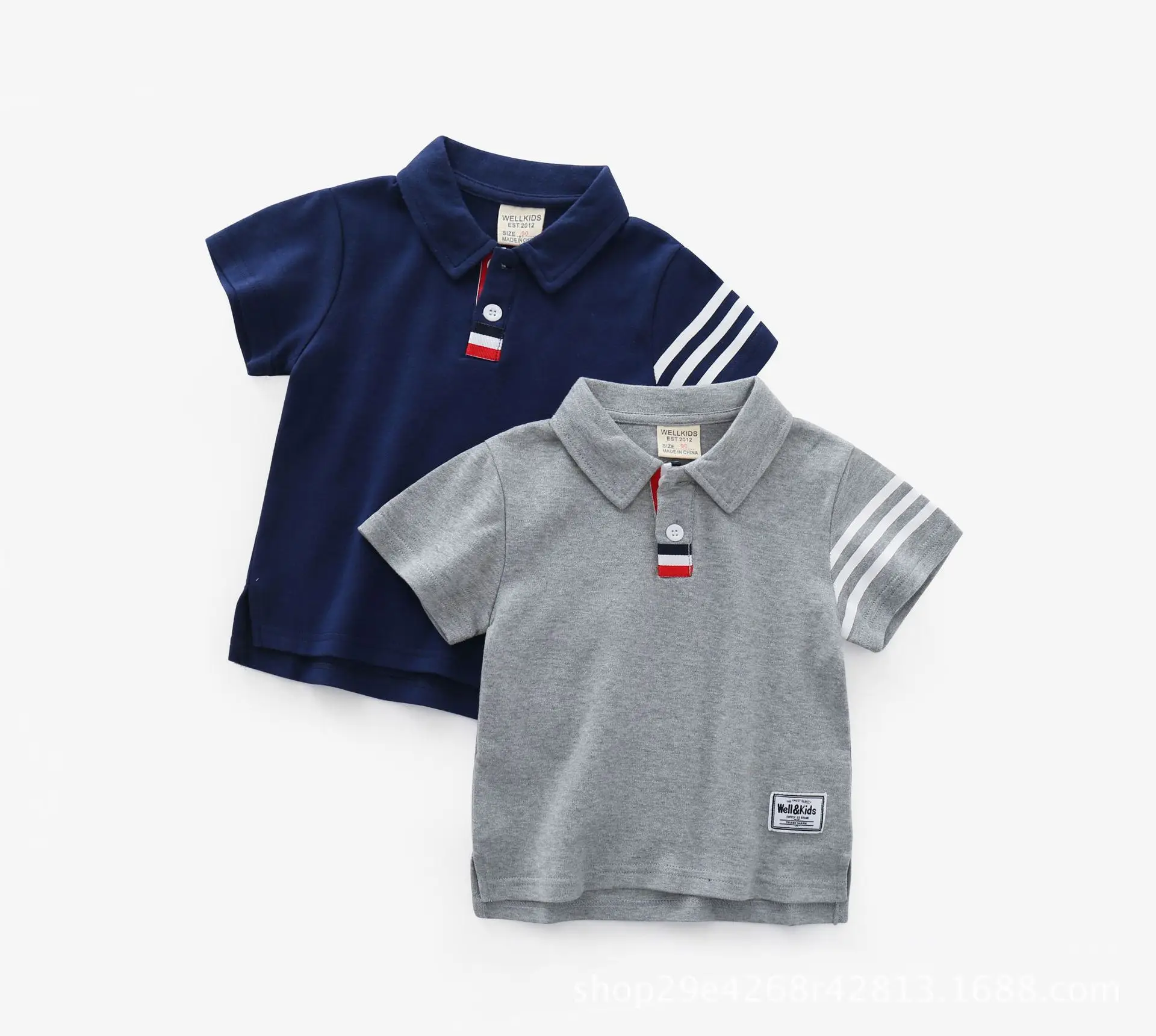 Blue Grey Kids Polo T-Shirt Short Sleeve Korean Style - Image 5