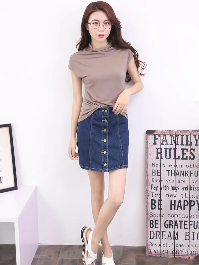 Women's Sleeveless T-Shirt Light Grey Modal High Collar - Image 13