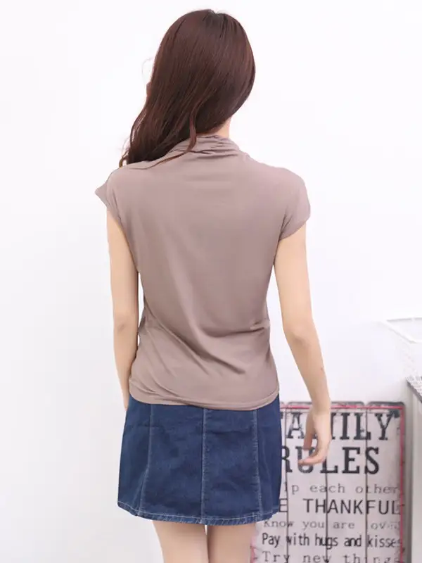 Women's Sleeveless T-Shirt Light Grey Modal High Collar - Image 14