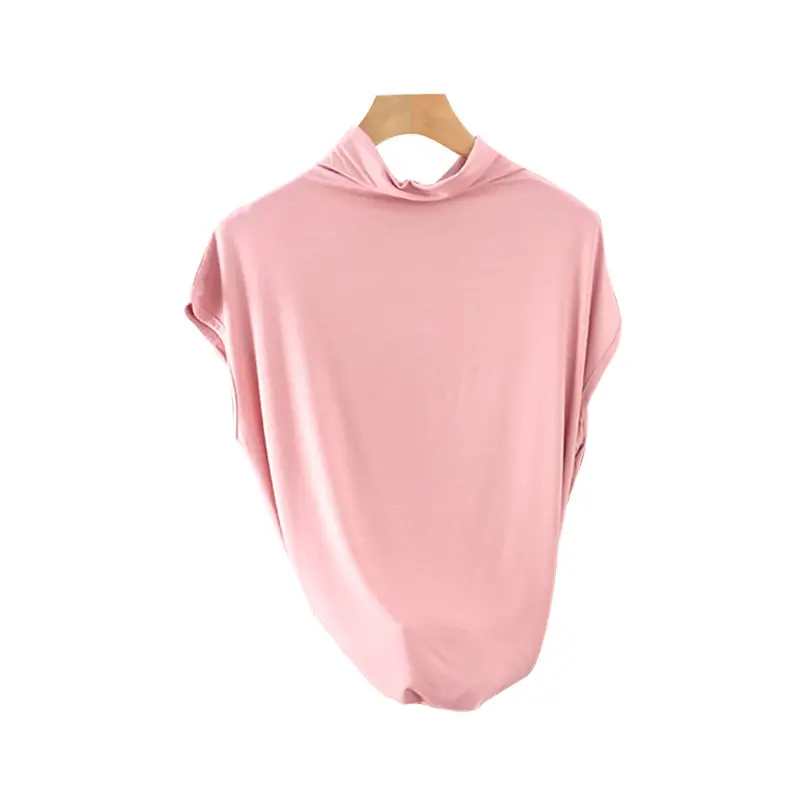 Women's Sleeveless T-Shirt Light Grey Modal High Collar - Image 2