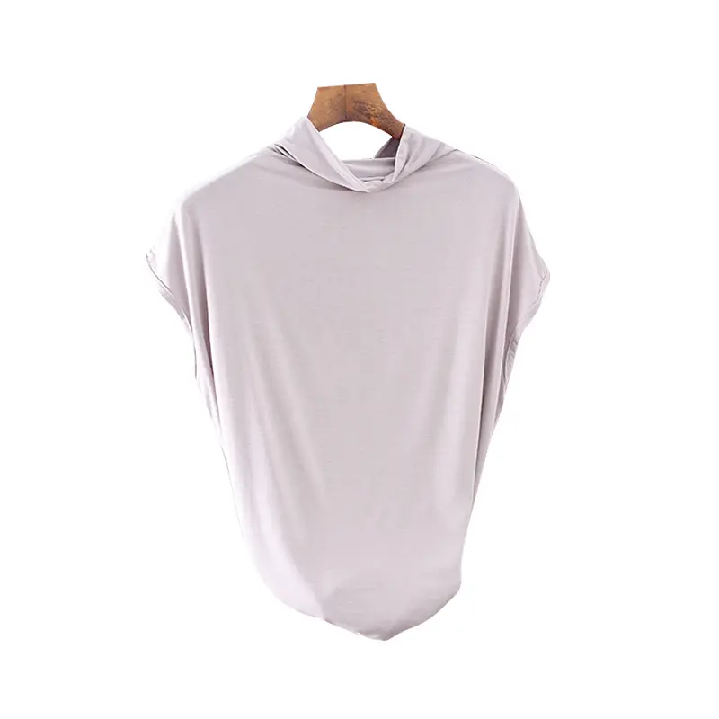 Women's Sleeveless T-Shirt Light Grey Modal High Collar - Image 5