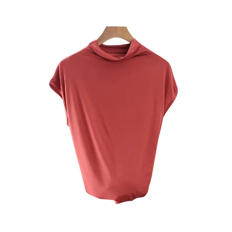 Women's Sleeveless T-Shirt Light Grey Modal High Collar - Image 8