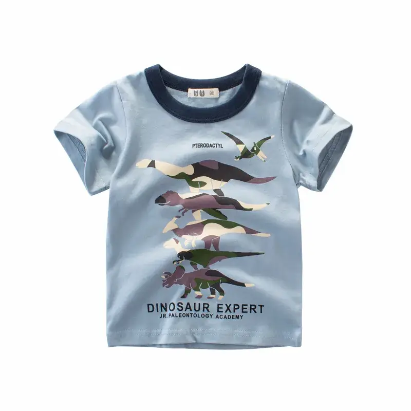 2024 Kids Short Sleeve T-Shirt Gray Dinosaur Print - Image 3