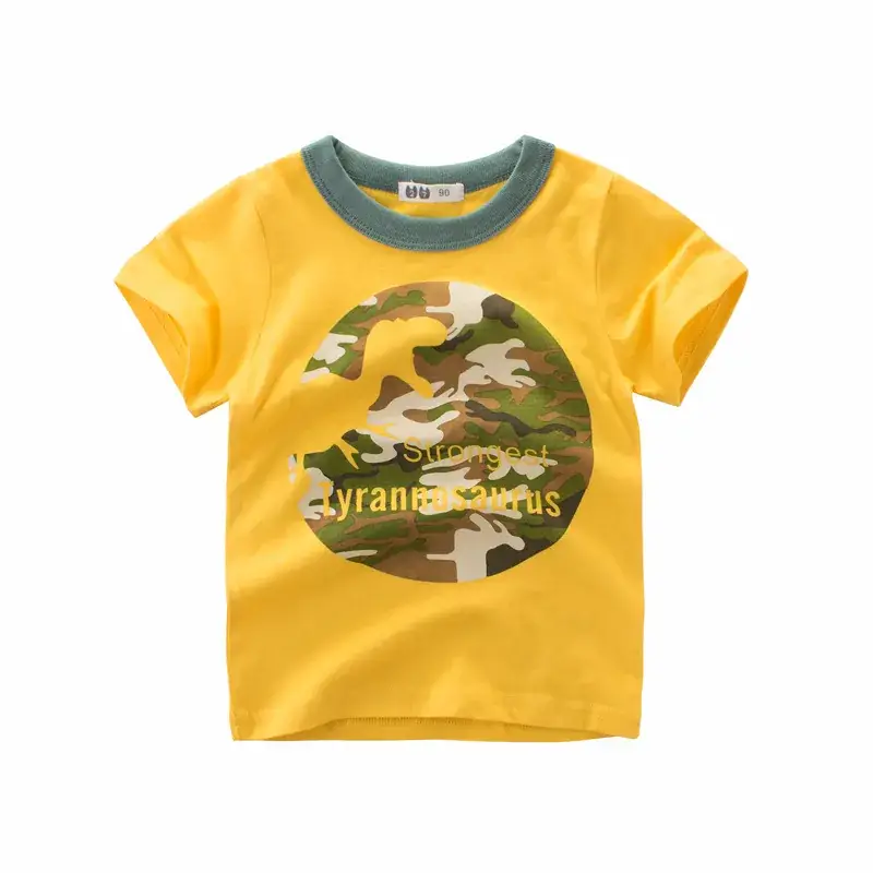 2024 Kids Short Sleeve T-Shirt Gray Dinosaur Print - Image 4