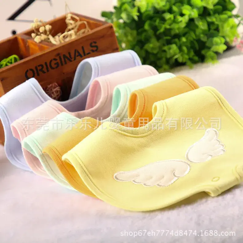 Orange Cotton Baby Bib with Wings Design - Image 4