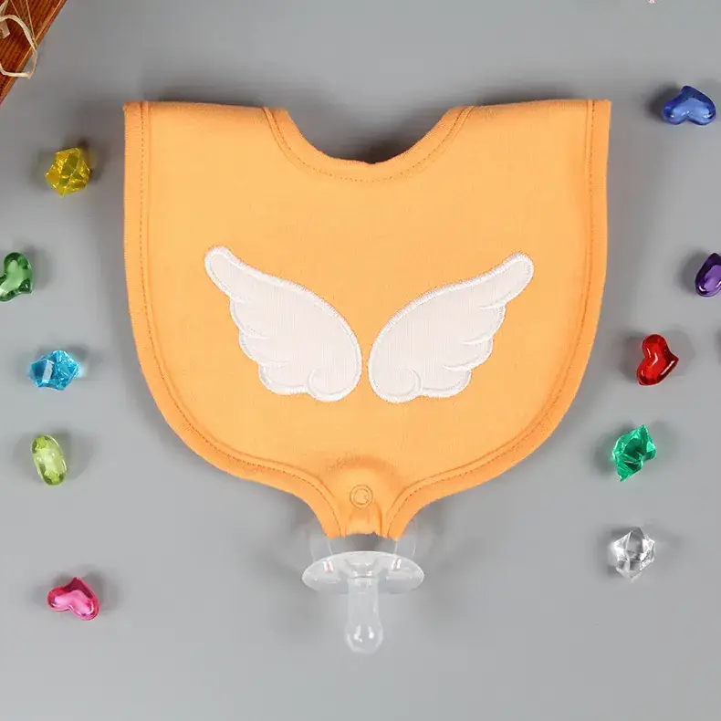 Orange Cotton Baby Bib with Wings Design - Image 6