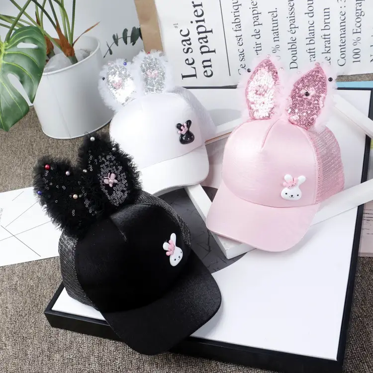 Girls & Boys Pink Sequin Rabbit Ears Baseball Cap - Image 20