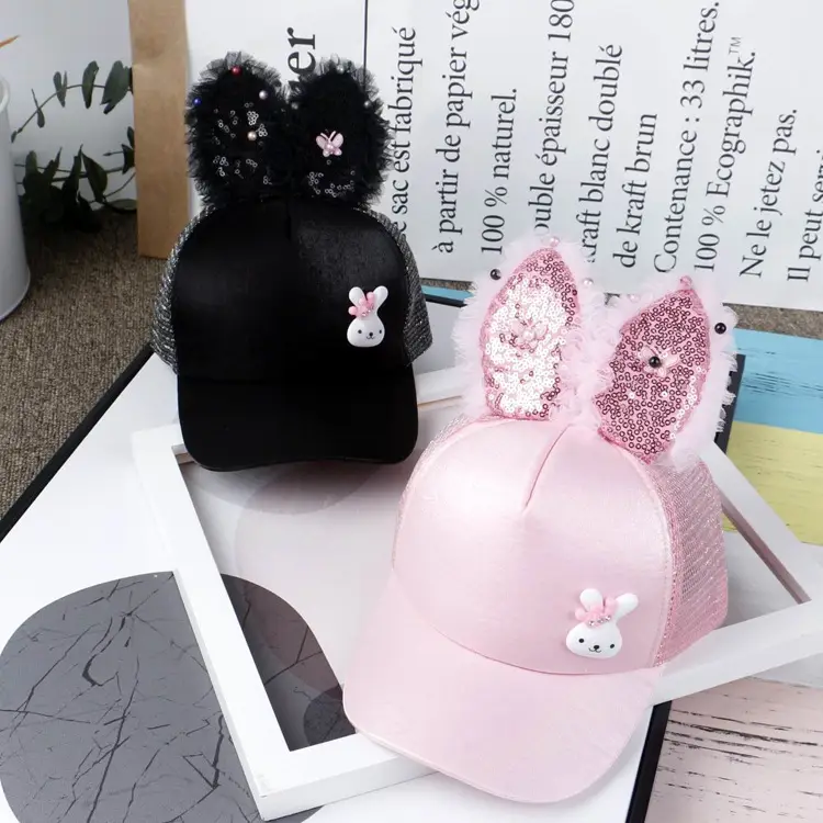 Girls & Boys Pink Sequin Rabbit Ears Baseball Cap - Image 21