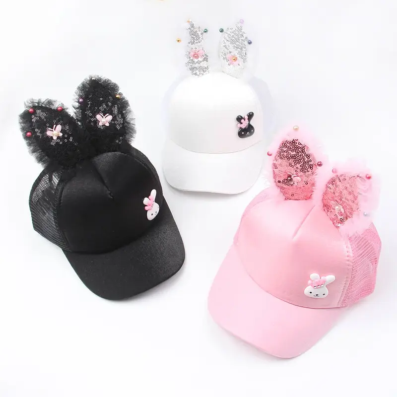 Girls & Boys Pink Sequin Rabbit Ears Baseball Cap - Image 22